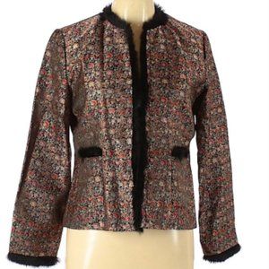 W.D.N.Y. Jacquard Faux Fur Trim Jacket